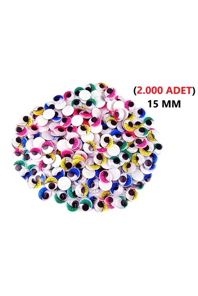 Tifoys  2000 ADET  15 mm Renkli Oynar Göz Kirpikli Oynayan Göz Etkinlik Seti Kreş Anaokulu