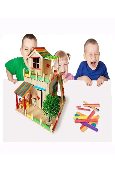 Nova Color  ( 200 Adet ) Renkli Geniş Dil Çubuğu Ahşap Dondurma Çubuğu Renkli Maket Hobi Okul Proje Tasarım - 2