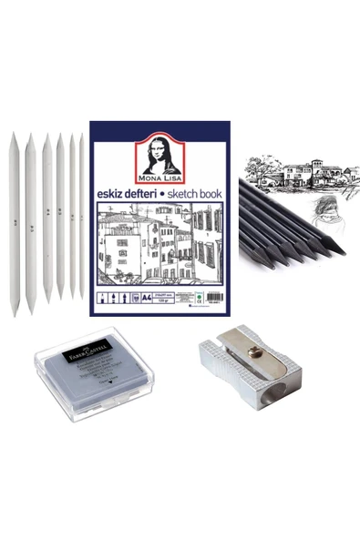 TİFOYS  Eskiz Çizim Seti ,a4 Eskiz Defteri , 6lı Kömür Kalem , 6lı Pastel Dağıtıcı ,hamur Silgi , Açacak
