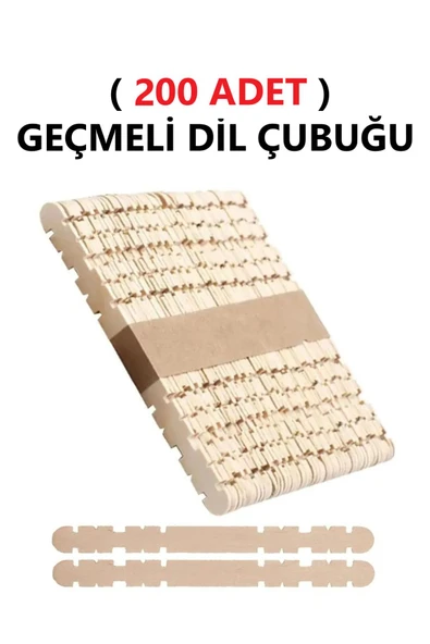 TİFOYS  ( 200 Adet ) Natural Geçmeli Dil Çubuğu Dar Çentikli Tırtıklı Geçirmeli Eklemeli Dondurma Çubuğu