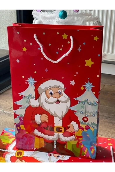 TİFOYS  Noel Baba Baskılı Karton Çanta ( 5 ADET )