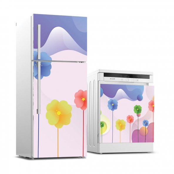 Buzdolabı ve Bulaşık Makinası Beyaz Eşya Sticker Kaplama Renkli Çiçek