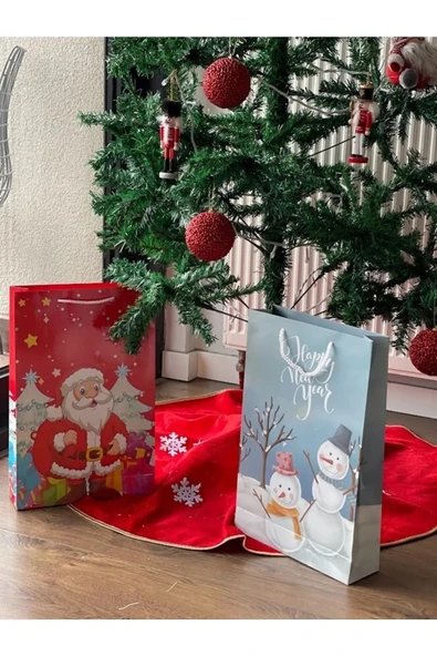 Tifoys  Büyük Parlak Karton Yılbaşı Desenli Hediye Paketi Çanta Poşet 2 li - 2