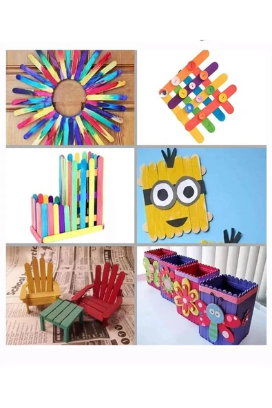 Nova Color  ( 200 Adet ) Renkli Geniş Dil Çubuğu Ahşap Dondurma Çubuğu Renkli Maket Hobi Okul Proje Tasarım - 4