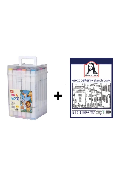 TİFOYS  36'lı Çift Taraflı Art Marker Keçeli Kalem Seti Kutulu + Mona Lisa Eskiz Defteri A4 50 Yaprak 120GR.