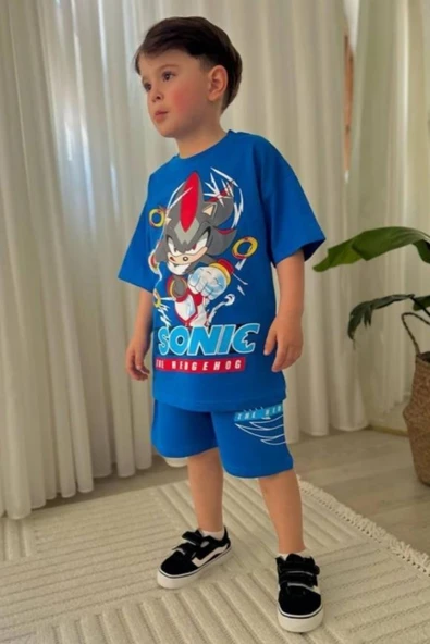 Mavi Sonic Çizgi film Baskılı Alt Üst Erkek Çocuk 2li Takım - 2