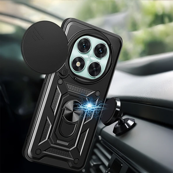 Xiaomi Redmi Note 14 Pro 5G Kılıf Magnetik Standlı Kamera Korumalı Zore Sürgülü Vega Kapak - 3