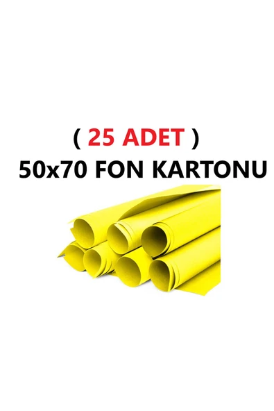 Nova Color  ( 25 Adet ) 50x70 Cm Sarı Renkli Fon Kartonu Rulo Canlı Renk Büyük Boy Anaokulu Kreş Okul