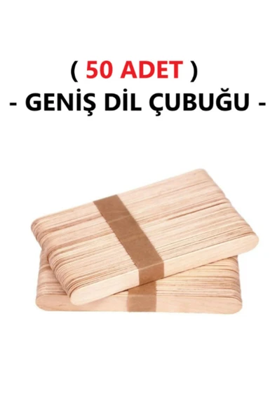 TİFOYS  ( 50 Adet ) Ahşap Büyük Geniş Dil Çubuğu Abeslang Dondurma Dil Basma Ağda Çubuğu Natural