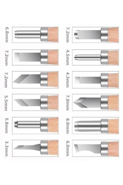 Nova Color  Linol Oyma Seti 13 Parça 1 Paket Linol Oyma Kesme Bıçak Seti Bıçaklı Linolyum Baskı Ahşap Saplı - 4