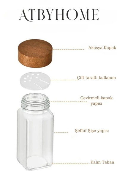 Akasya Kapaklı 12 Adet Cam Baharatlık Seti 120 ml - 4