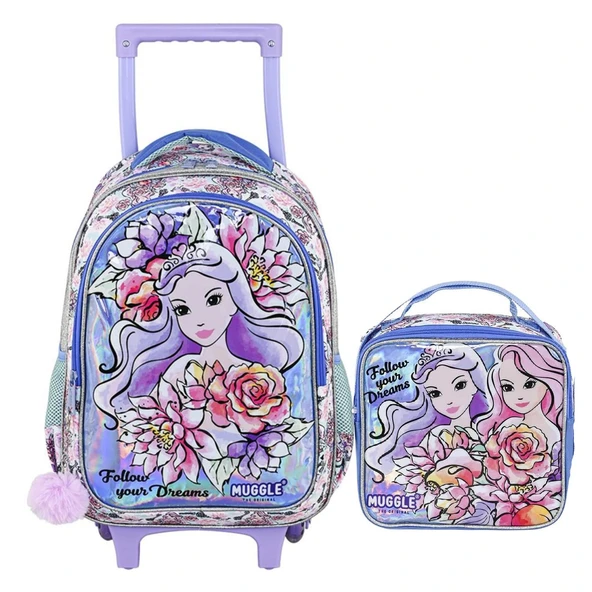 Muggle 2 Bölmeli Princess Çekçekli Okul Çantası + Termoslu Beslenme Çantası