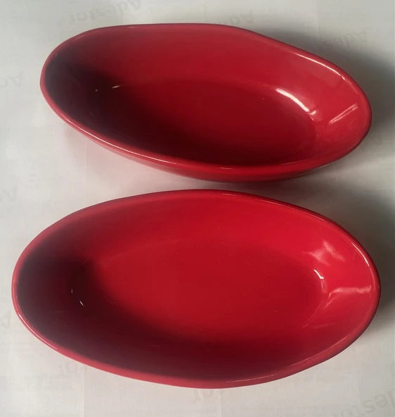 Season 2li Oval Sunum Tabağı Kırmızı 8x14 cm - 2
