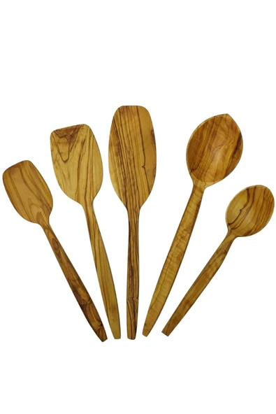 ncy Doğal El Yapımı Zeytin Kaşık Spatula Seti 5 'li