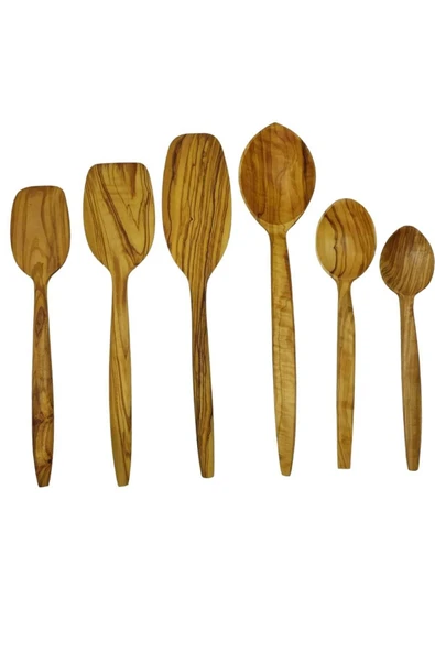 ncy Doğal Zeytin El Yapımı Kaşık Seti , Tahta Kaşık , Spatula Ahşap Mutfak Seti 6 Parça