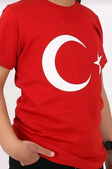 Kırmızı Beyaz Türk Bayrak Baskılı Unisex Çocuk Tişört - 6