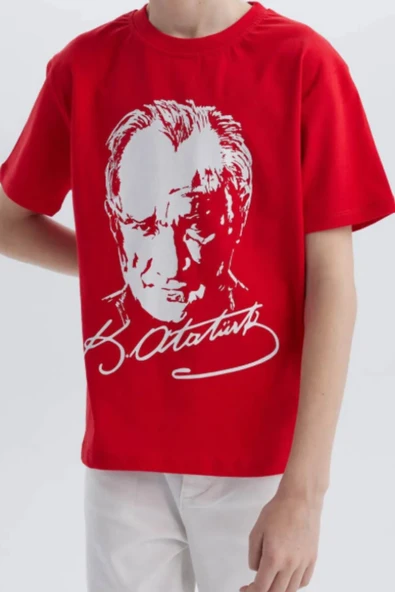 Kırmızı Beyaz Atatürk Baskılı Unisex Çocuk Tişört - 2