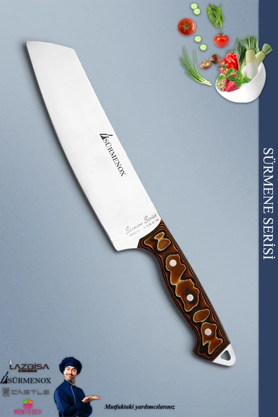 Sürmene Serisi Santoku Mutfak Şef Bıçak Et Ekmek Sebze Salata Şef Bıçağı Kahverengi ( Mft-003 )