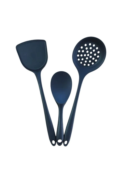 ncy Yanmaz Yapışmaz Komple Silikon Spatula Kepçe Kaşık Seti 3 Parça