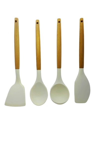 ncy Yanmaz Yapışmaz Ahşap Saplı Silikon Spatula Seti 4 ' lü Takım