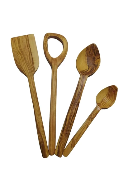 ncy Ahşap Zeytin Kaşık Ağacı Spatula Kaşık Seti 4 'lü