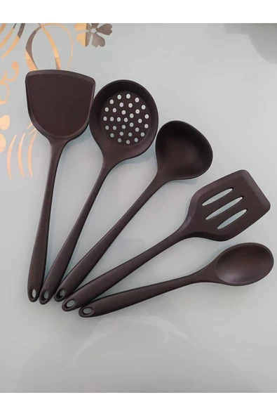 ncy yanmaz yapışmaz komple silikon spatula kepçe kaşık seti 5 parça
