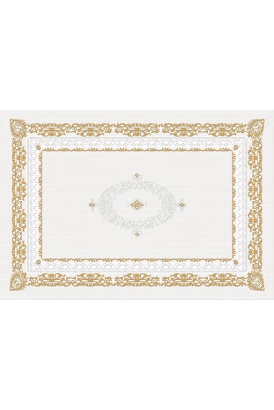 Makinede Yıkanabilir Leke Tutmaz  Krem-Gold Pvc Deri Kaymaz Taban Retro Salon Saçaksız Halı 387-02  ÇOKLU 100 x 300 - 5