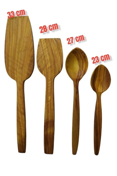 ncy Doğal Zeytin El Yapımı Kaşık Seti Spatula Ahşap Mutfak Seti 4 Parça