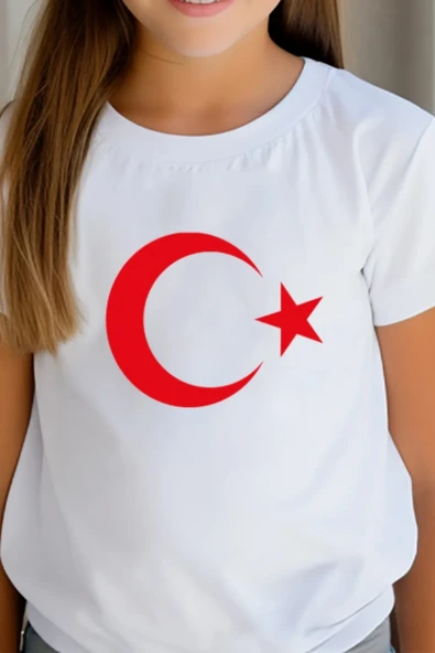 Beyaz Kırmızı Türk Bayrak Baskılı Unisex Çocuk Tişört - 2
