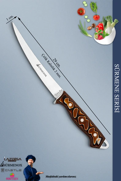 Sürmene Serisi Mutfak Fileto Bıçağı Steak Bıçak Et Balık Tavuk Fileto Bıçağı Kahverengi Mft-008 - 2