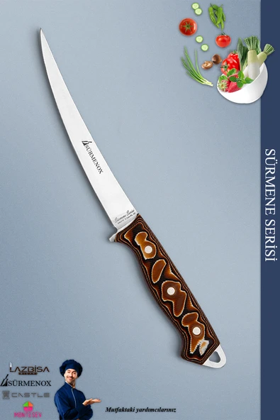 Sürmene Serisi Mutfak Fileto Bıçağı Steak Bıçak Et Balık Tavuk Fileto Bıçağı Kahverengi Mft-008