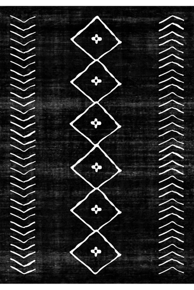 Makinede Yıkanabilir Leke Tutmaz  Siyah Pvc Deri Kaymaz Taban Etnik Salon Saçaksız Halı 369-01  ÇOKLU 100 x 100