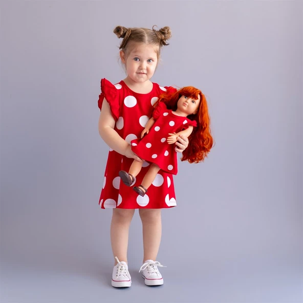 Bebeğim ve Ben Elbise - Kırmızı Ponte - 3