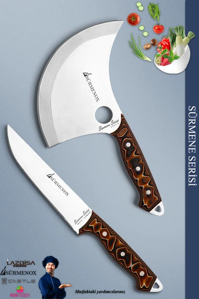 Sürmene Serisi Mutfak Bıçak Seti Et Ekmek Sebze Börek Pizza Şef Bıçağı 2 Li Set Kahverengi (Mft-014)