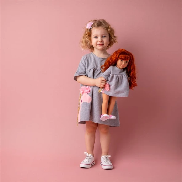 Bebeğim ve Ben Elbise - Gri Sarah Unicorn - 4