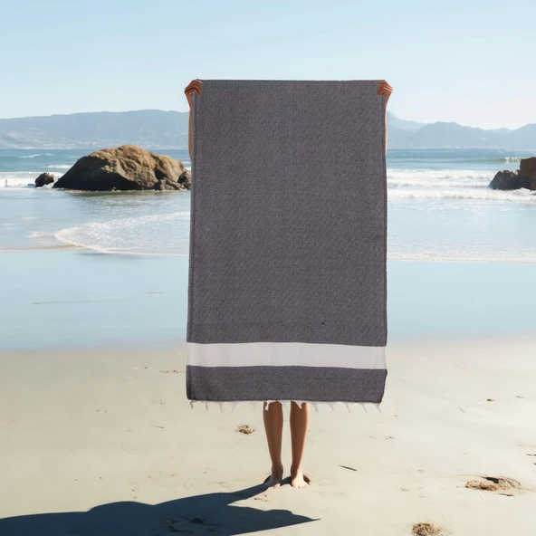 Homedius Elmas Desenli Diamond Pamuk Peştamal Banyo ve Plaj Havlusu 100x180 cm Siyah 100x180