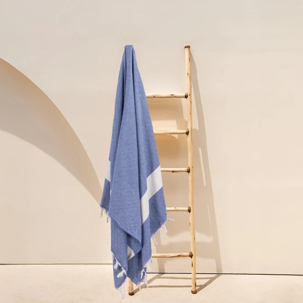 Homedius Elmas Desenli Diamond Pamuk Peştamal Banyo ve Plaj Havlusu 100x180 cm Mavi 100x180 - 2