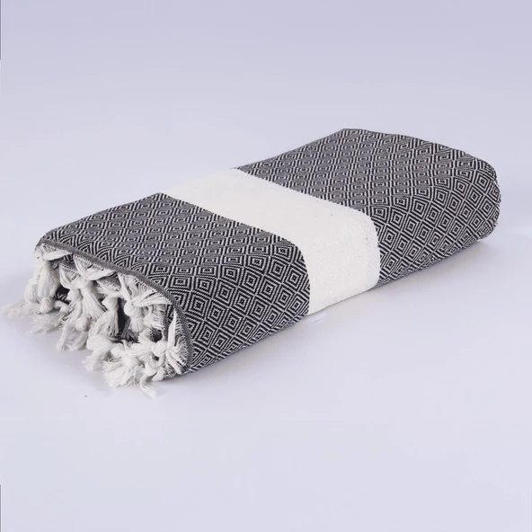 Homedius Elmas Desenli Diamond Pamuk Peştamal Banyo ve Plaj Havlusu 100x180 cm Siyah 100x180 - 5