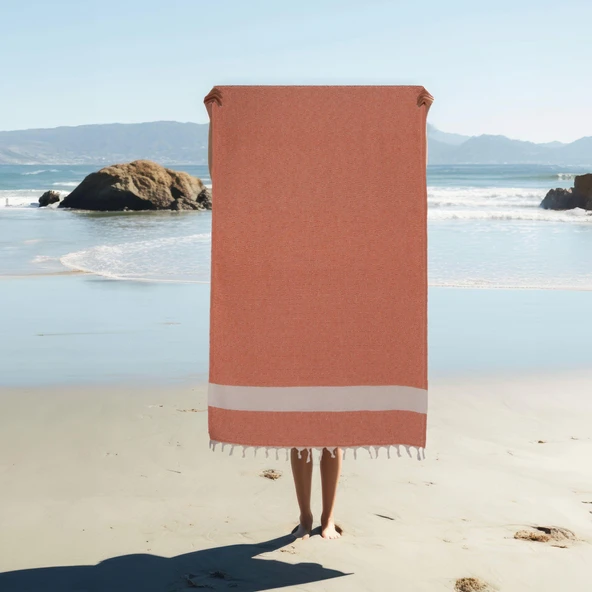 Homedius Elmas Desenli Diamond Pamuk Peştamal Banyo ve Plaj Havlusu 100x180 cm  Turuncu 100x180 - 2