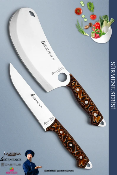 Sürmene Serisi Mutfak Bıçak Seti Et Ekmek Sebze Börek Pide Pizza Şef Bıçağı 2 Li Set Kahve (MFT-016)