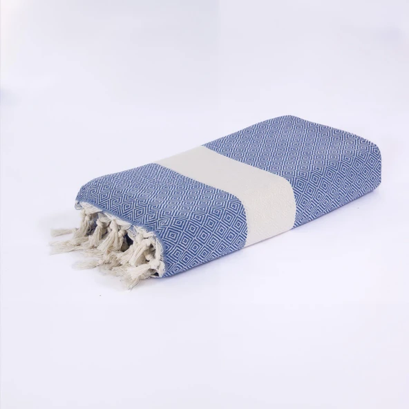Homedius Elmas Desenli Diamond Pamuk Peştamal Banyo ve Plaj Havlusu 100x180 cm Mavi 100x180 - 5