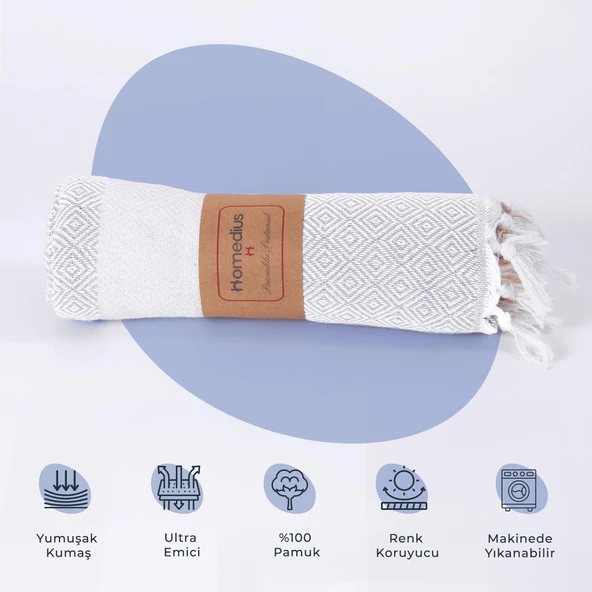 Homedius Elmas Desenli Diamond Pamuk Peştamal Banyo ve Plaj Havlusu 100x180 cm Gri 100x180 - 4