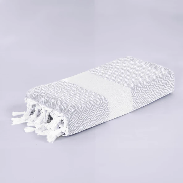 Homedius Elmas Desenli Diamond Pamuk Peştamal Banyo ve Plaj Havlusu 100x180 cm Gri 100x180 - 5