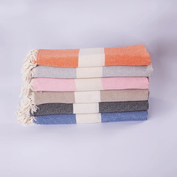 Homedius Elmas Desenli Diamond Pamuk Peştamal Banyo ve Plaj Havlusu 100x180 cm  Gri 100x180 - 12