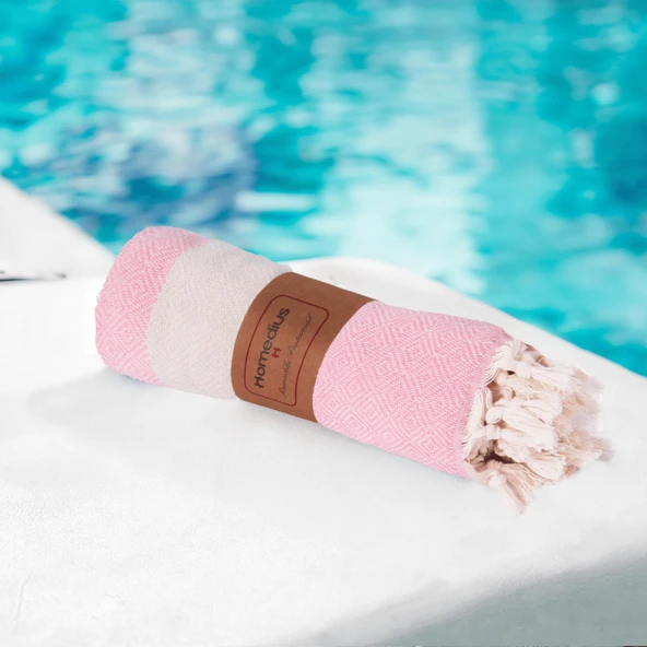 Homedius Elmas Desenli Diamond Pamuk Peştamal Banyo ve Plaj Havlusu 100x180 cm Pembe 100x180 - 3