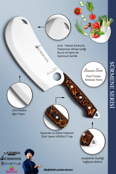 Sürmene Serisi Mutfak Bıçak Seti Et Ekmek Sebze Börek Pide Pizza Şef Bıçağı 2 Li Set Kahve (MFT-016) - 3