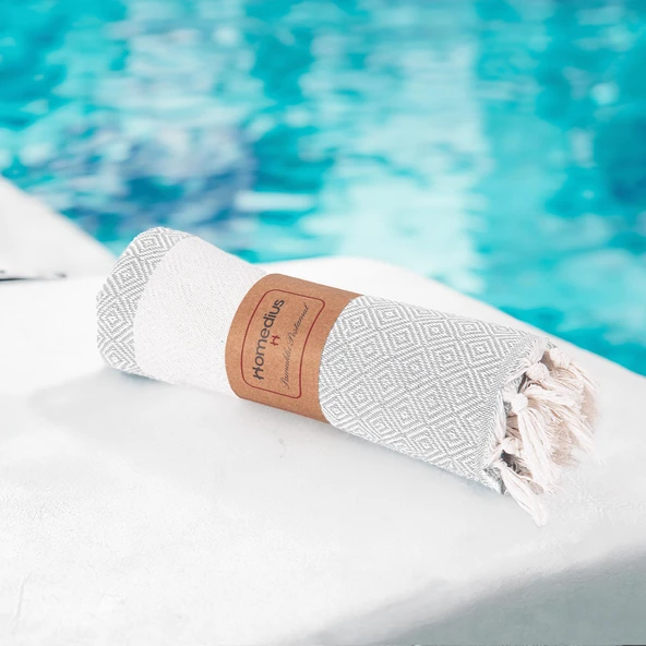 Homedius Elmas Desenli Diamond Pamuk Peştamal Banyo ve Plaj Havlusu 100x180 cm Gri 100x180 - 3