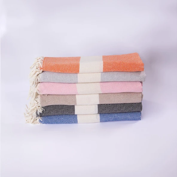 Homedius Elmas Desenli Diamond Pamuk Peştamal Banyo ve Plaj Havlusu 100x180 cm Mavi 100x180 - 6