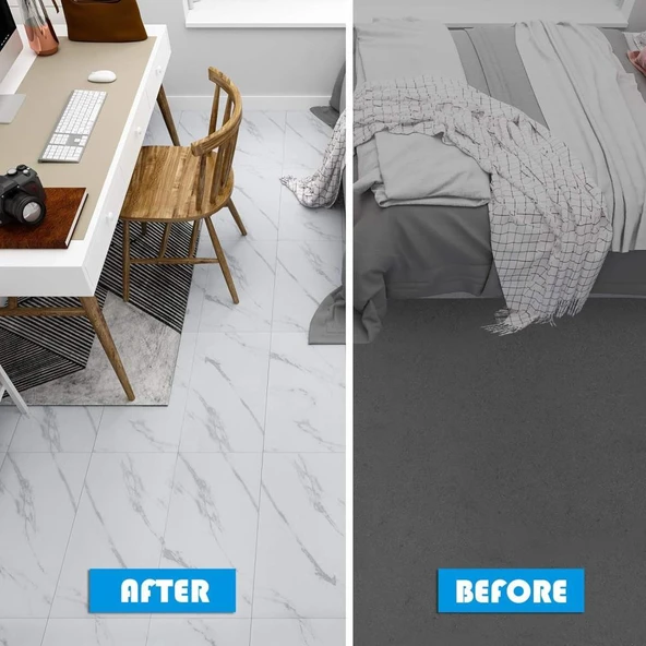 Renkli Duvarlar 30cm x 60cm 1 Adet Yapışkanlı Colored-605 Floor Pvc Panel Yer Zemin Kaplama Paneli Arkası Kauçuklu - 6