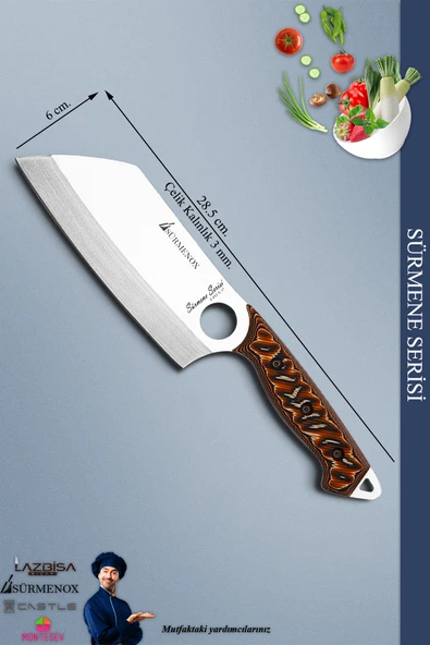 Sürmene Serisi Mutfak Kamp Kesik Şef Bıçak Et Ekmek Sebze Salata Kamp Şef Bıçağı Kahve ( Mft-030 ) - 3